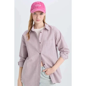 Coool Oversize Geniş Kalıp Çizgili Oxford Uzun Kollu Gömlek E1807AX24WN