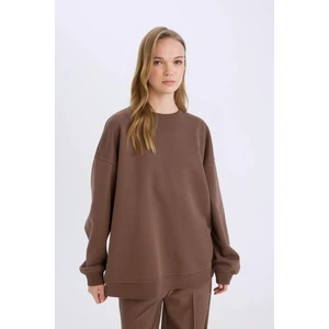 Okula Dönüş Oversize Geniş Kalıp Bisiklet Yaka Kalın Basic Düz Sweatshirt Y1346AZ24WN
