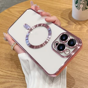 iPhone 14 Pro Max Uyumlu Kılıf Kamera Lens ve Hoparlör Toz Korumalı Kablosuz Şarj Özellikli Kenarları Renkli Arkası Şeffaf