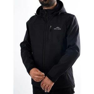 Siyah Renk Trail Softshell Rüzgar Su Geçirmez Kapüşonlu Ceket Mont