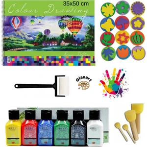 35X50 Resim Defteri + Artdeco 6X70 ml Parmak Boyası Seti Ponpon Fırçalı Set (Yıkanabilir)