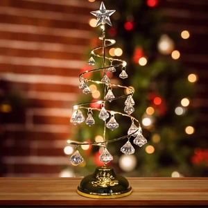 Vıp Kalite 20 cm Metal Kristal Sarkıtlı Yılbaşı Ağacı Gün Işığı LED Işıklı Noel Ağacı Gold Çam Ağacı