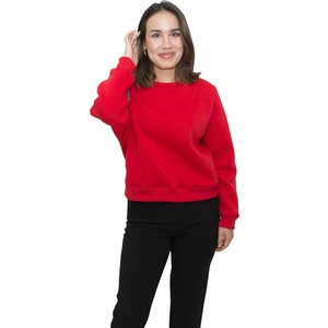 Kadın Kırmızı Yuvarlak Yaka Krop Model Oversize Şardonlu Swetshirt