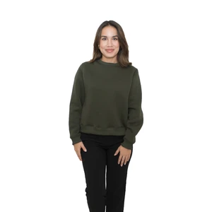 Kadın Yeşil Yuvarlak Yaka Krop Model Oversize Şardonlu Swetshirt