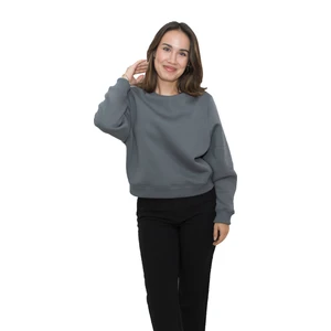 Kadın Antrasit Yuvarlak Yaka Krop Model Oversize Şardonlu Swetshirt