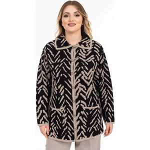 Yeni Sezon Kadın Triko Örgü Sıkı Dokuma Düğmeli Gömlek Yaka Anne Kışlık Hırka 32043-SIYAH