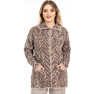 Yeni Sezon Kadın Triko Örgü Sıkı Dokuma Düğmeli Gömlek Yaka Anne Kışlık Hırka 32043-VIZON