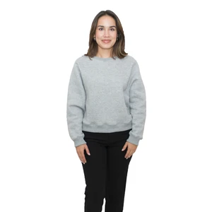 Kadın Gri Melanj Yuvarlak Yaka Krop Model Oversize Şardonlu Swetshirt