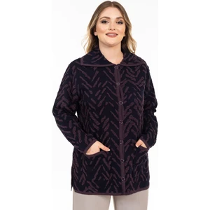 Yeni Sezon Kadın Triko Örgü Sıkı Dokuma Düğmeli Gömlek Yaka Anne Kışlık Hırka 32043-MÜRDÜM