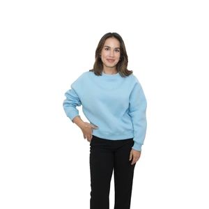 Kadın Bebe Mavisi Yuvarlak Yaka Krop Model Oversize Şardonlu Swetshirt