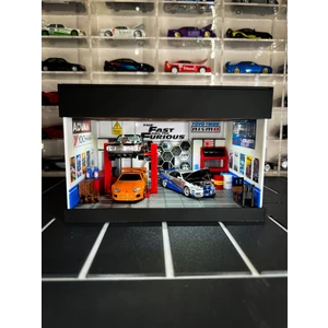 1/64 Ölçek Fast & Furious Temalı Işıklı Garaj Dioraması Diecast Araçlar Dahil Değildir 1/64 Ölçek Uyumludur
