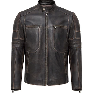 Morant Erkek Kahverengi Vintage Slim-Fit Deri Ceket 24WGF6554G6