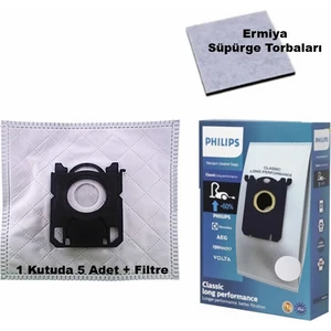Philips 8000 Serisi XD8122/10  Elektrikli Süpürge 5 Adet  Kutu Toz Torbası +Performer Motor Koruma Filtresi