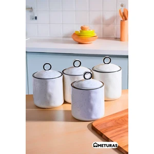 Modern Mutfak Silikon Vakum Kapaklı Porselen Baharatlık Seti 4 Lü- 400 ml