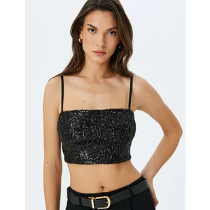 Payetli Askılı Kare Yaka Crop Bluz