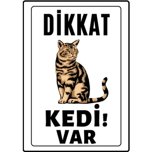 Emach Dizayn Dikkat Kedi Var Uyarı Ikaz Levhası Pvc Kaplama A4 Siyah
