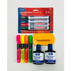 421 Fosforlu Kalem 4 Canlı+Tahta Kalemi 4 Renk+Mürekkep 100 ml 2 Ad.+Tahta Silgisi( Okul Kırtasiye Seti )