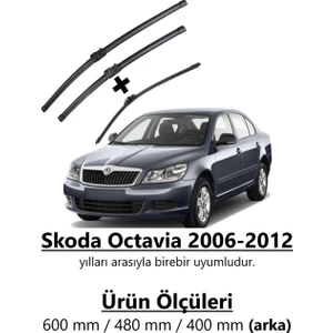 Skoda Octavia 2006-2012 Uyumlu Ön ve Arka Muz Silecek Seti