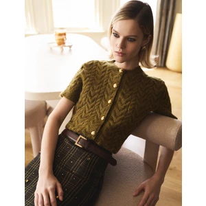 x Melis Ağazat - Gold Düğme Detaylı Yuvarlak Yaka Kısa Kollu Saç Örgü Hırka