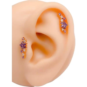Cerrahi Çelik Piercing Zirkon Taşlı Büyük Yıldızlı Samanyolu Figürlü Kıkırdak Helix Tragus PIERCING(1ADET)
