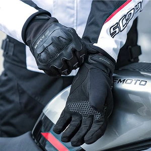 Motosiklet Kışlık Eldiven Waterproof Oxford ve Deri Kumaş Premium Motor Korumalı Eldiveni Siyah