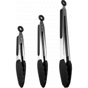 Midori Metal Saplı Silikon Uçlu Kilit Sistemli Smart 3lü Maşa Seti Siyah