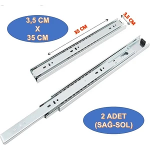 Teleskobik Ray Seti Yüksek Kapasiteli Dayanıklı Çekmece ve Dolap Rayları 1 Çift (3,5 cm x 35 cm)