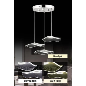 Istanbul Avize Şapka 3'lü Gümüş Üç Renk Ledli Lüx Modern Avize