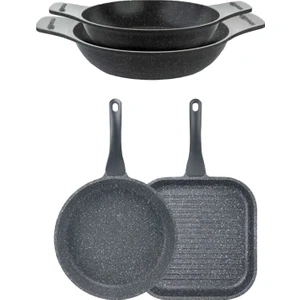 2'li 20-22 cm Sahan-2'li Frapan Kare Tava Seti (28 cm Grill, 26CM )- Gri