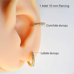 10 mm Gold Renk Taşlı Halka Piercing Helix Lob Conch Kıkırdak