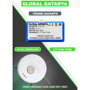 Global Batarya Homend Alex Laser Pro+ 1283H Akıllı Robot Süpürge Bataryası 14.4V 3200MAH Li-Ion Pil (Yüksek Kapasite)
