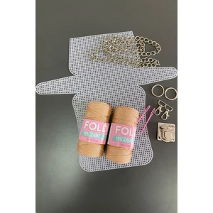 Kanvas Çanta Örgü Kiti 33X18CM -Sütlü Kahve Polyester Makrome No.3 Plastik Kanvas Çanta Seti