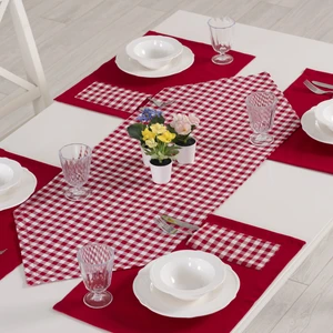 Tropik Home 8 Kişilik Moena Kırmızı Ekose Desen Amerikan Servis & Supla ve Runner Seti