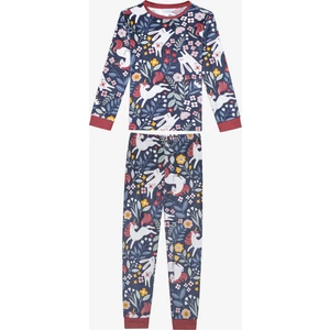 Uzun Kollu Kız Çocuk Uzun Kollu Dark Forest Mavi Pijama Takımı
