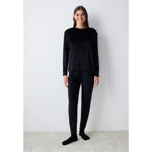 Black Fuzzy Solid Siyah Pantolon Pijama Altı