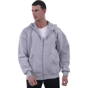 Exve Exclusive Gri Melanj Basic Oversize Yumuşak Örme Kışlık Kapüşonlu Içi Polarlı 3 Iplik Fermuarlı Hırka Sweatshirt