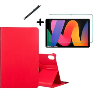 TEKNETSTORE Honor Pad X9 11.5 Inç 360° Dönebilen Standlı Tablet Kılıfı Ekran Koruyucu ve Kalem Seti Kırmızı