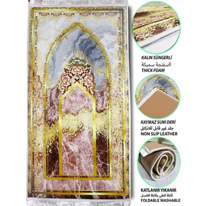 Kalın Süngerli Kadife Gold Mermer Desen Seccade Kabartmalı Diz Ağrıtmaz Namazlık - 70x120 cm