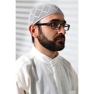 İhvan Online Makine Örgüsü Dantel Detaylı Namaz Takkesi Gri