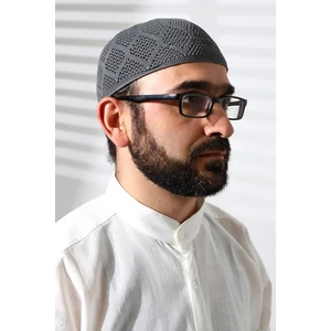 İhvan Online Makine Örgüsü Dantel Detaylı Namaz Takkesi Füme