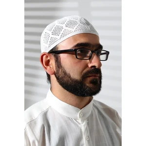 İhvan Online Makine Örgüsü Dantel Detaylı Namaz Takkesi Beyaz