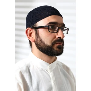 İhvan Online Makine Örgüsü Dantel Detaylı Namaz Takkesi Lacivert