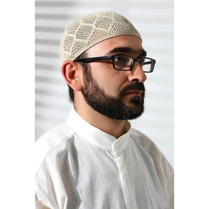 İhvan Online Makine Örgüsü Dantel Detaylı Namaz Takkesi Bej