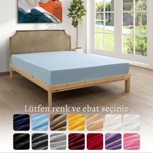 %100 Pamuklu Penye Çift Kişilik Lastikli Çarşaf 180x200-Mavi