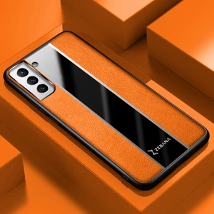 Samsung Galaxy S21 Plus Kılıf Zebana Premium Deri Kılıf Turuncu