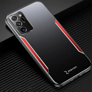 Samsung Galaxy Note 20 Ultra Kılıf Zebana Metal Mitras Kılıf (Silikon Kenar) Kırmızı