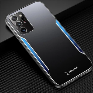 Samsung Galaxy Note 20 Ultra Kılıf Zebana Metal Mitras Kılıf (Silikon Kenar) Mavi