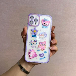 Apple iPhone 14 Pro Max Uyumlu Kılıf Zebana Bear And Rabbit Silikon Kılıf Lila