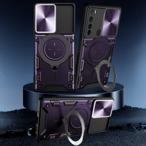 Xiaomi Redmi Note 8 Uyumlu Kılıf Zebana Manyetik Standlı Armor Silikon Kılıf Derin Mor