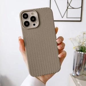 Apple iPhone 14 Pro Max Uyumlu Kılıf Zebana Woven Silikon Kılıf Açık Kahverengi